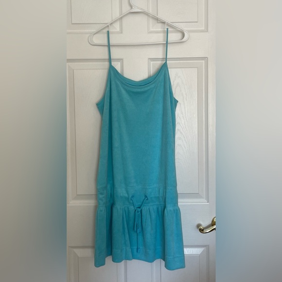 Aqua blue drop-waist beach coverup dress with spaghetti straps, never worn - Picture 1 of 1